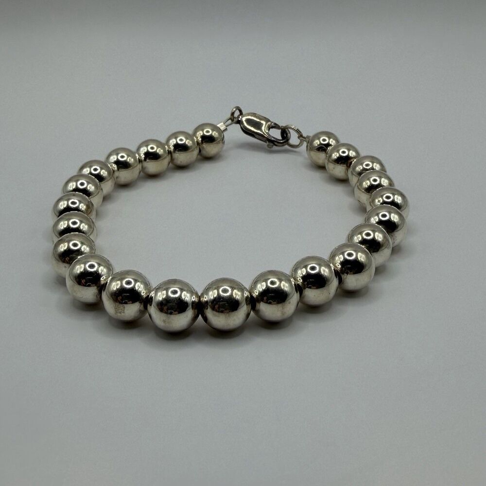 925 Sterling Silver Beaded Ball Bracelet 8in Lobster Clasp Vintage